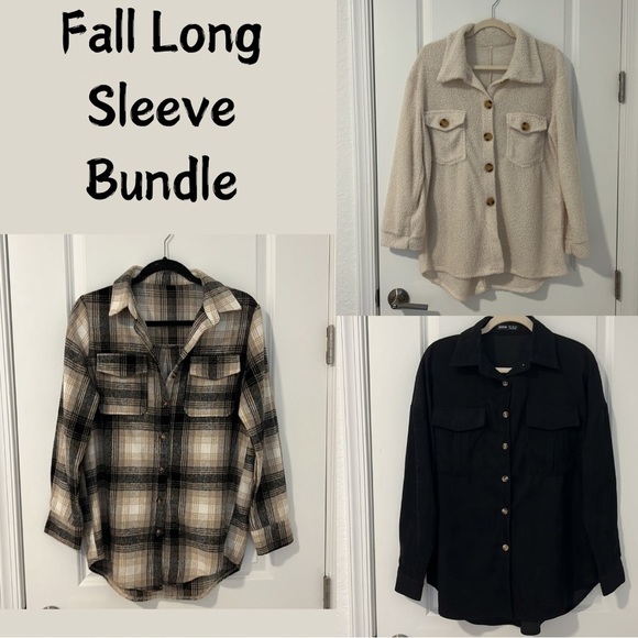 SHEIN Tops - Bundle of 3 Long Sleeve Shacket Overshirt Button Down Flannel Sherpa Corduroy